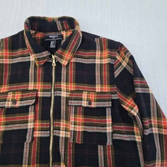Forever 21 Man Full Zip Shacket Men's S Plaid Black Brown Long Sleeve EUC LN - Picture 4 of 15